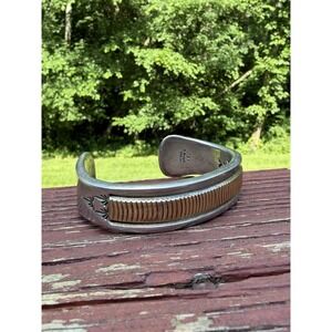 Navajo Bruce Morgan Sterling Silver 14K Gold Cuff Bracelet Heavy 108g Vintage